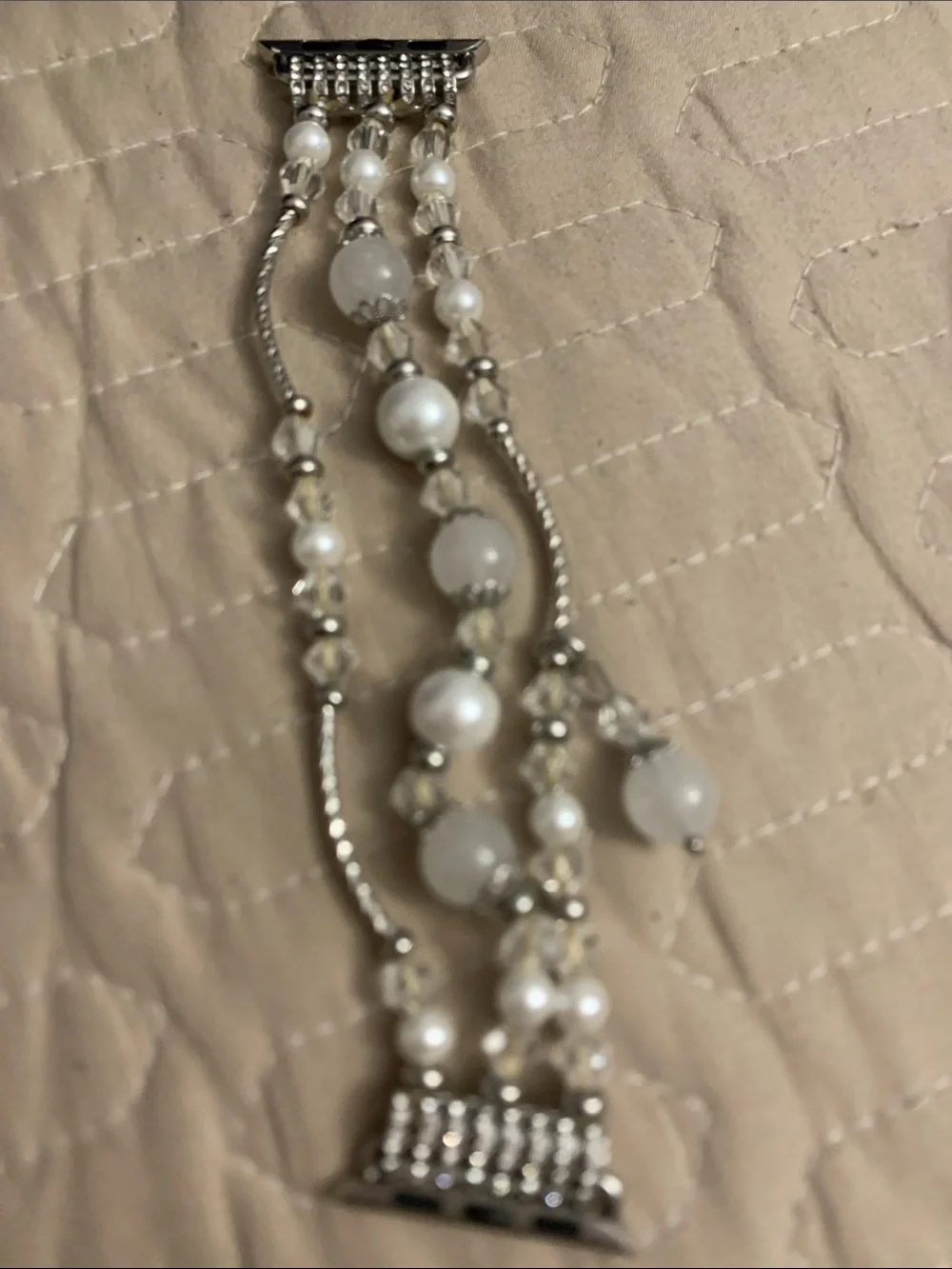 Pearl and Crystal Multi-Strand Bracelet in White and Silver